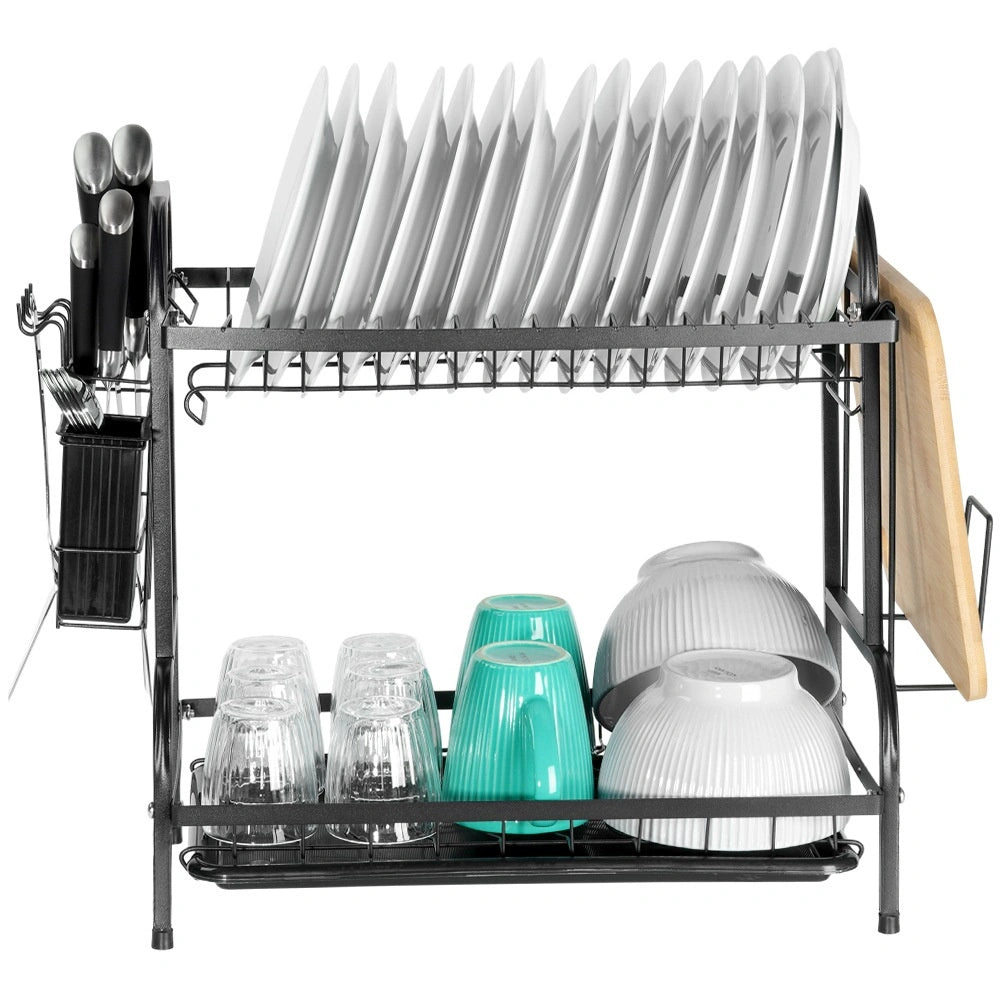 2-Tier Metal Dish Rack, Black, 52x24.5x40 cm