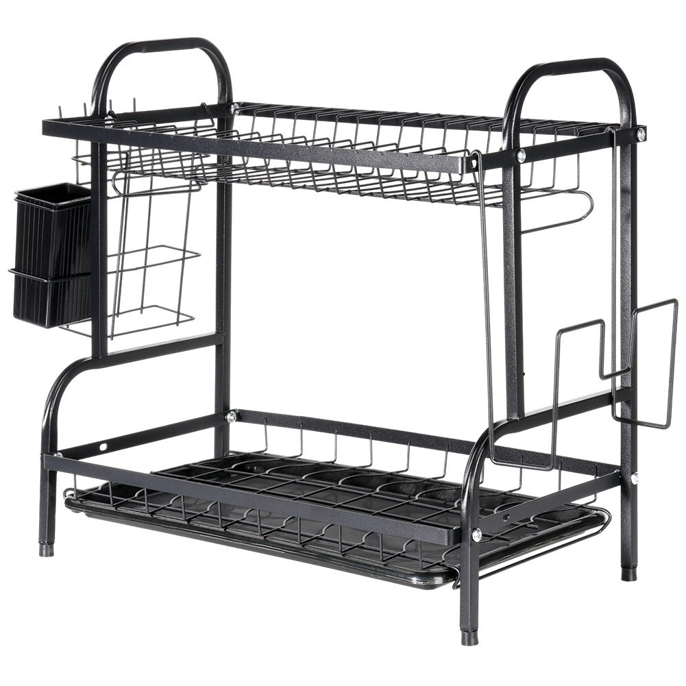 2-Tier Metal Dish Rack, Black, 52x24.5x40 cm