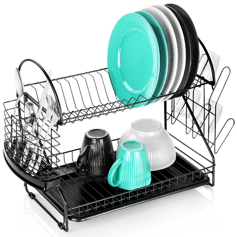 2-Tier Metal Dish Rack, Black, 53x24x38.5 cm