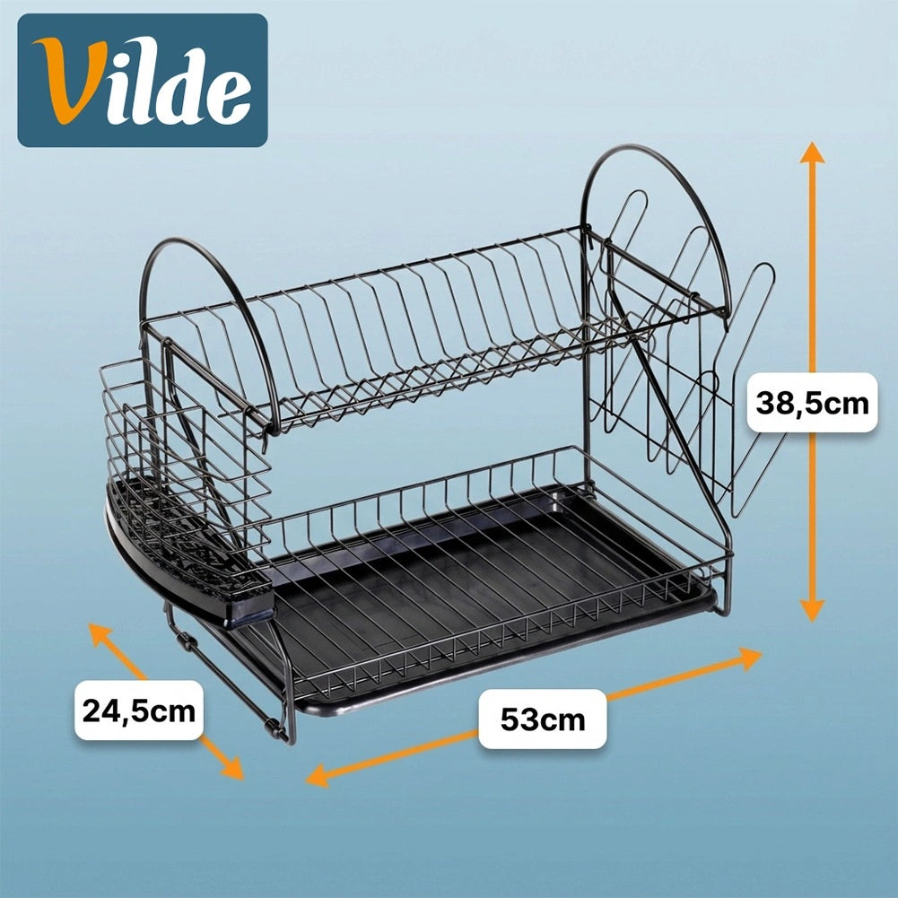 2-Tier Metal Dish Rack, Black, 53x24x38.5 cm