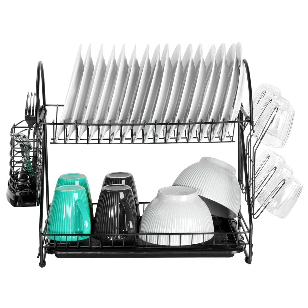 2-Tier Metal Dish Rack, Black, 53x24x38.5 cm