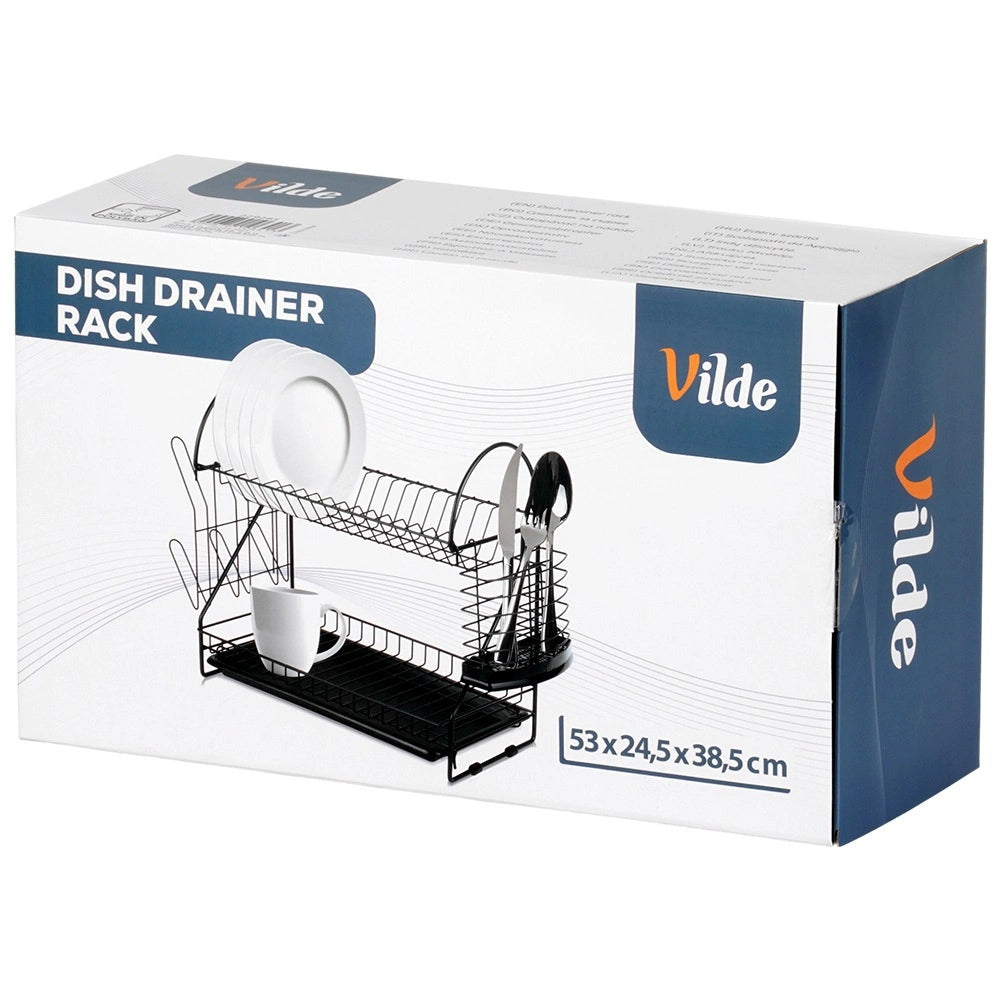 2-Tier Metal Dish Rack, Black, 53x24x38.5 cm