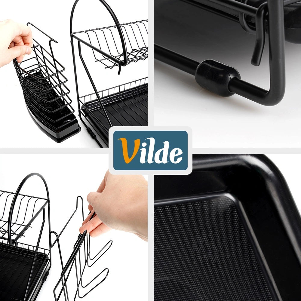 2-Tier Metal Dish Rack, Black, 53x24x38.5 cm