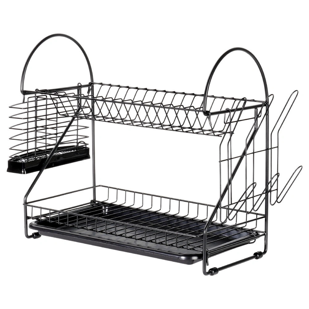 2-Tier Metal Dish Rack, Black, 53x24x38.5 cm