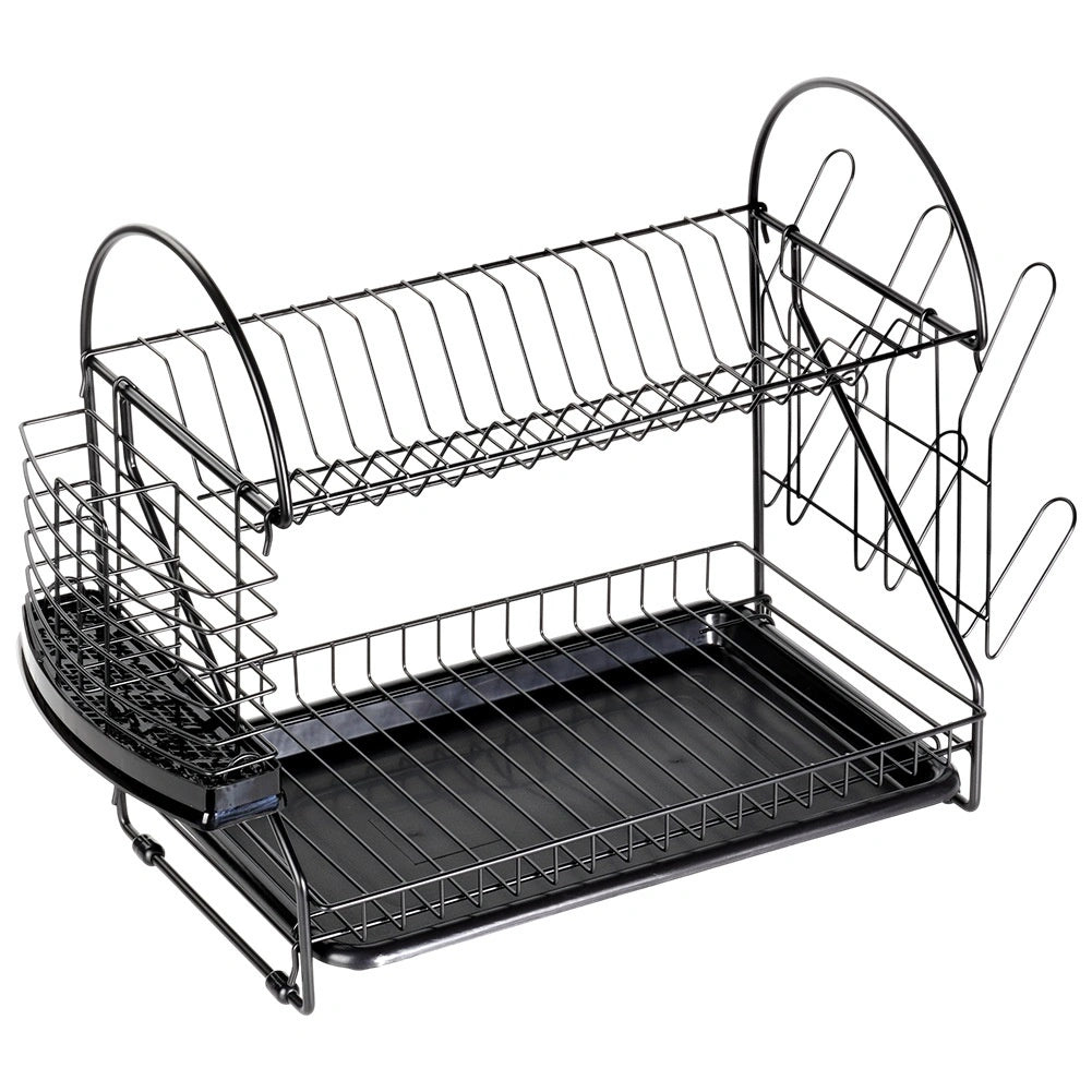 2-Tier Metal Dish Rack, Black, 53x24x38.5 cm
