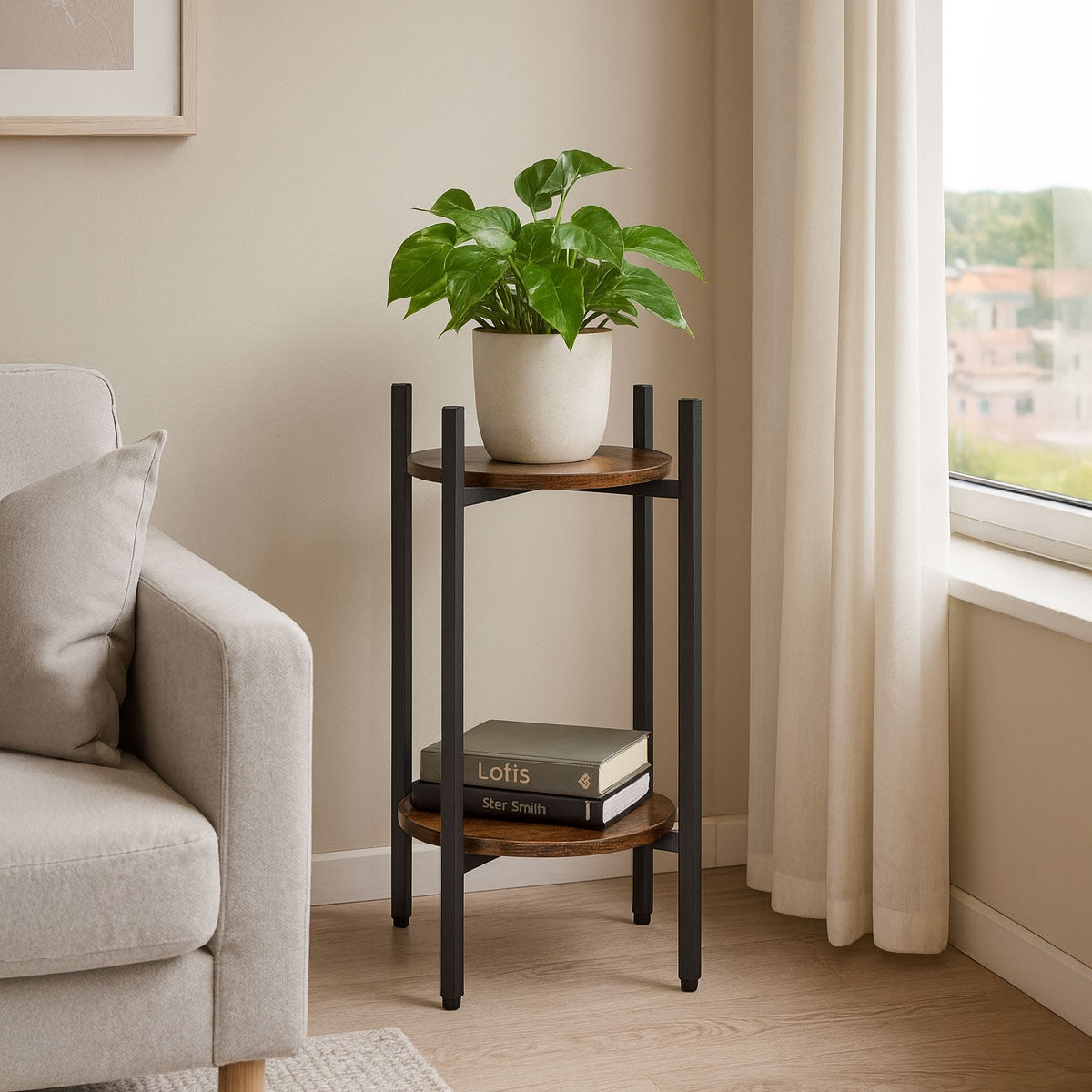 2-Tier Steel Plant Stand – Modern Loft Style