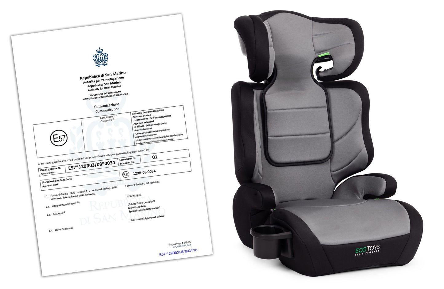 2-in-1 Child Car Seat Booster, i-Size, 100-150 cm, Cup Holder