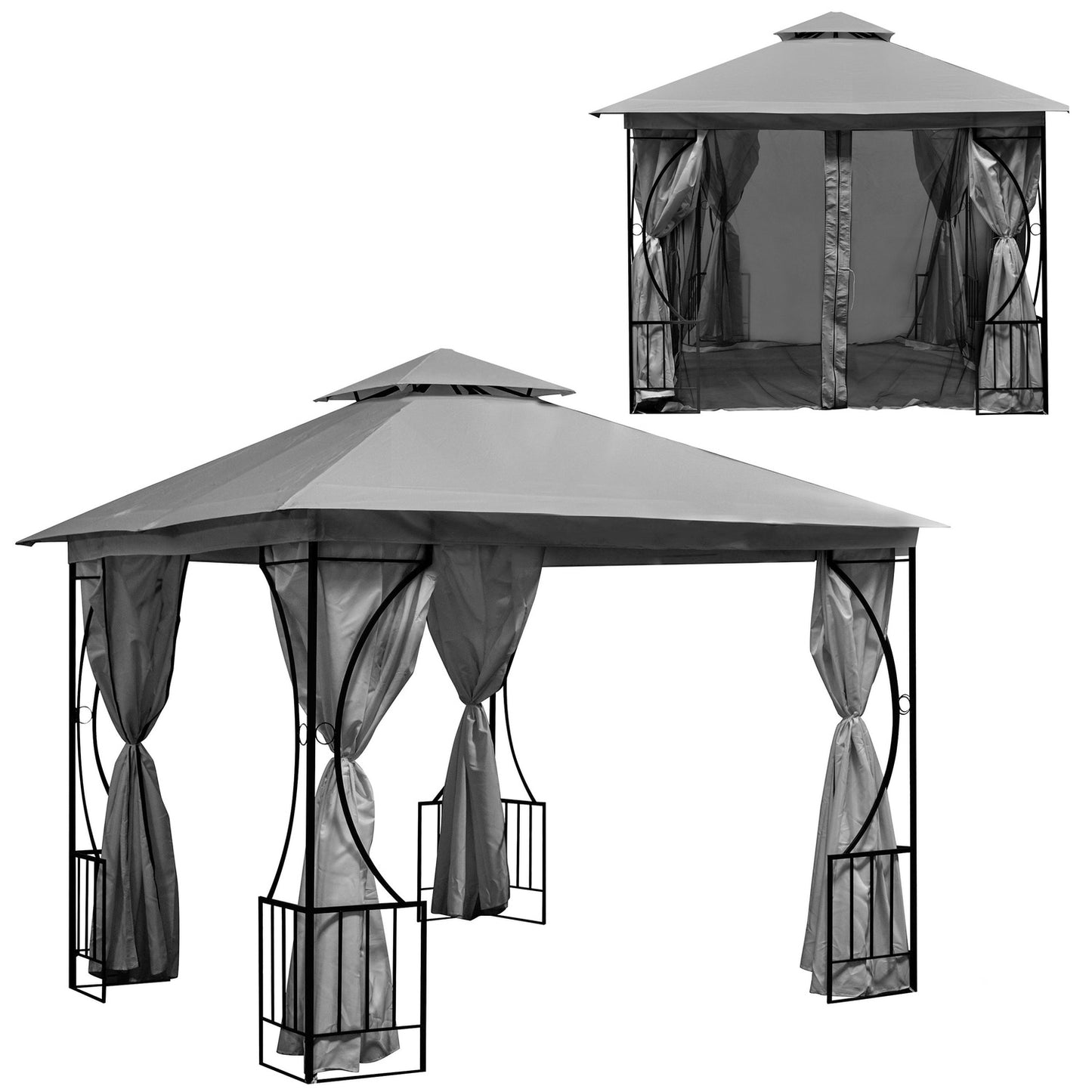 2-in-1 Garden Pavilion Tent 3x3 m with Mosquito Net and Full Walls MultiGarden