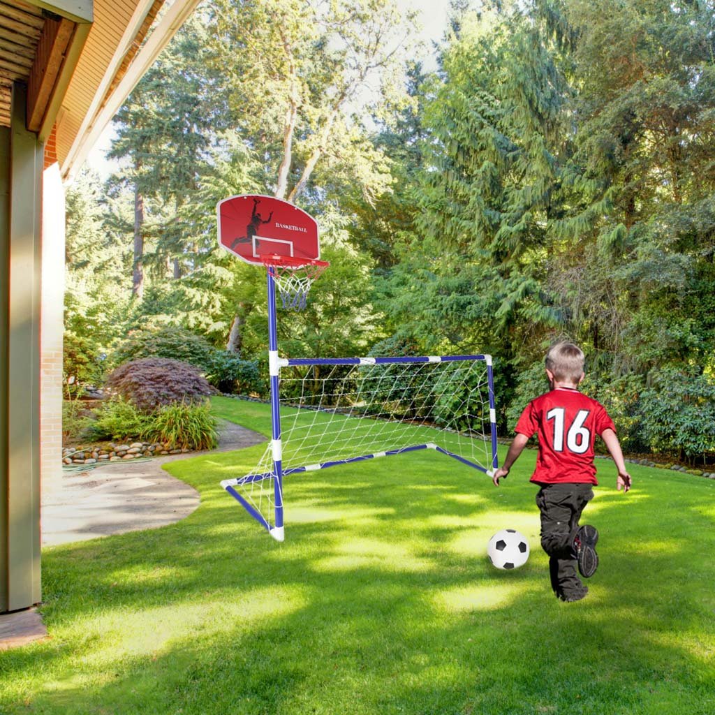 2-in-1 Soccer Goal & Basketball Hoop Set with 2 Balls