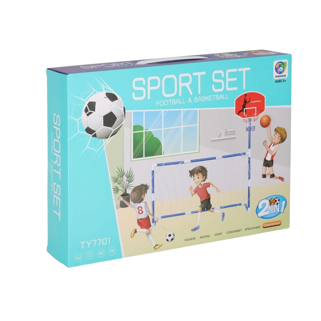 2-in-1 Soccer Goal & Basketball Hoop Set with 2 Balls