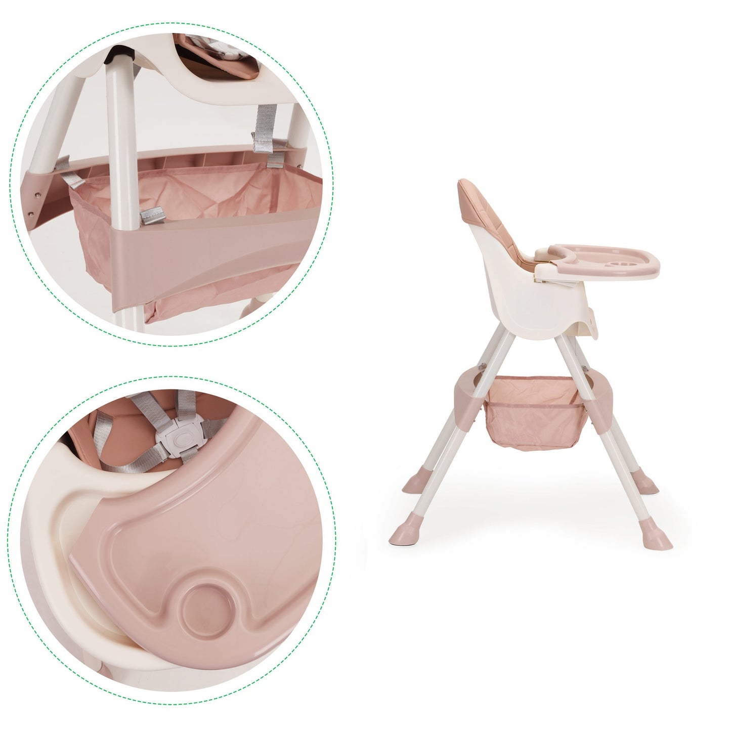 2-in-1 feeding chair with 5-point belts ECOTOYS pink