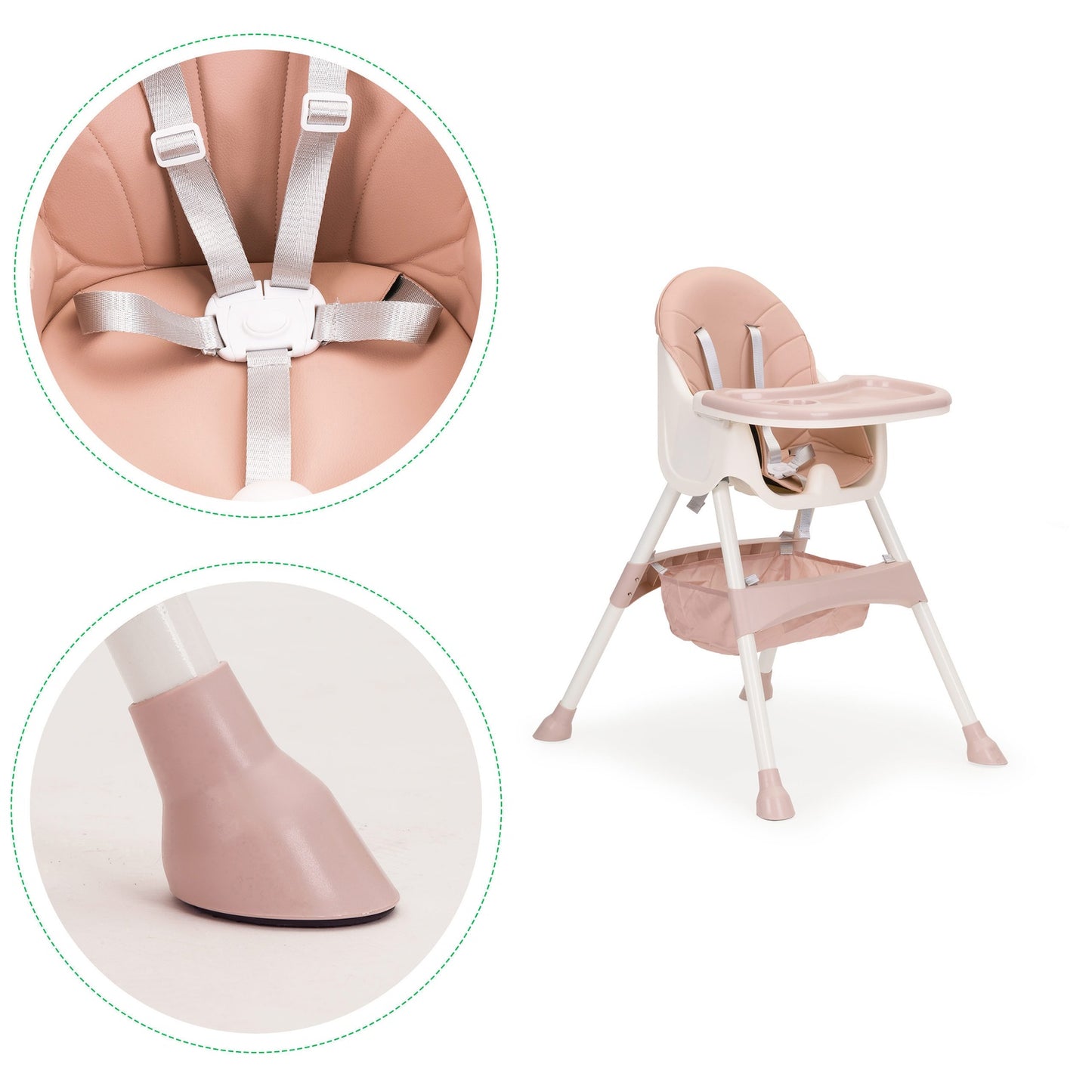 2-in-1 feeding chair with 5-point belts ECOTOYS pink