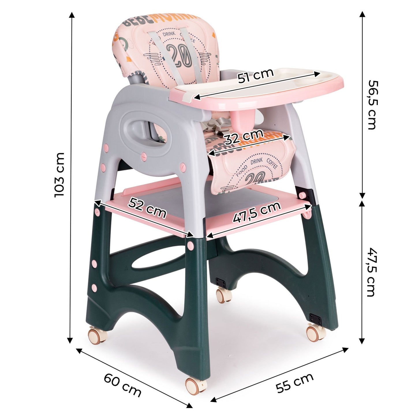 2-in-1 high chair, children's table seat