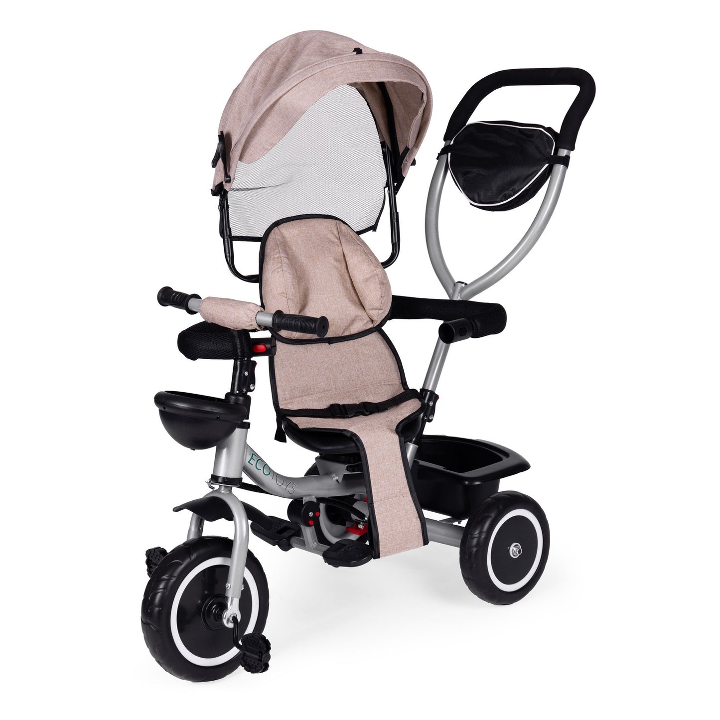 2-in-1 tricycle stroller, swivel seat, foldable canopy, beige, ECOTOYS