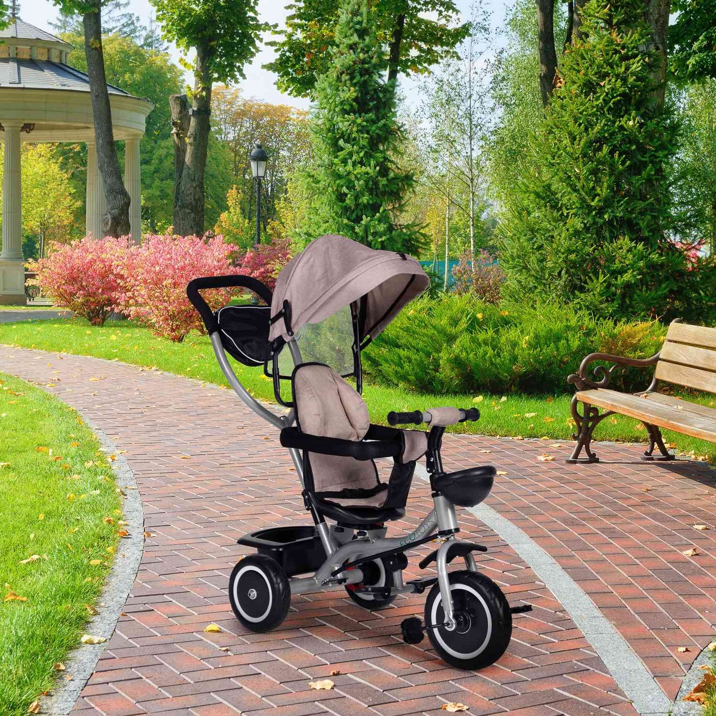 2-in-1 tricycle stroller, swivel seat, foldable canopy, beige, ECOTOYS