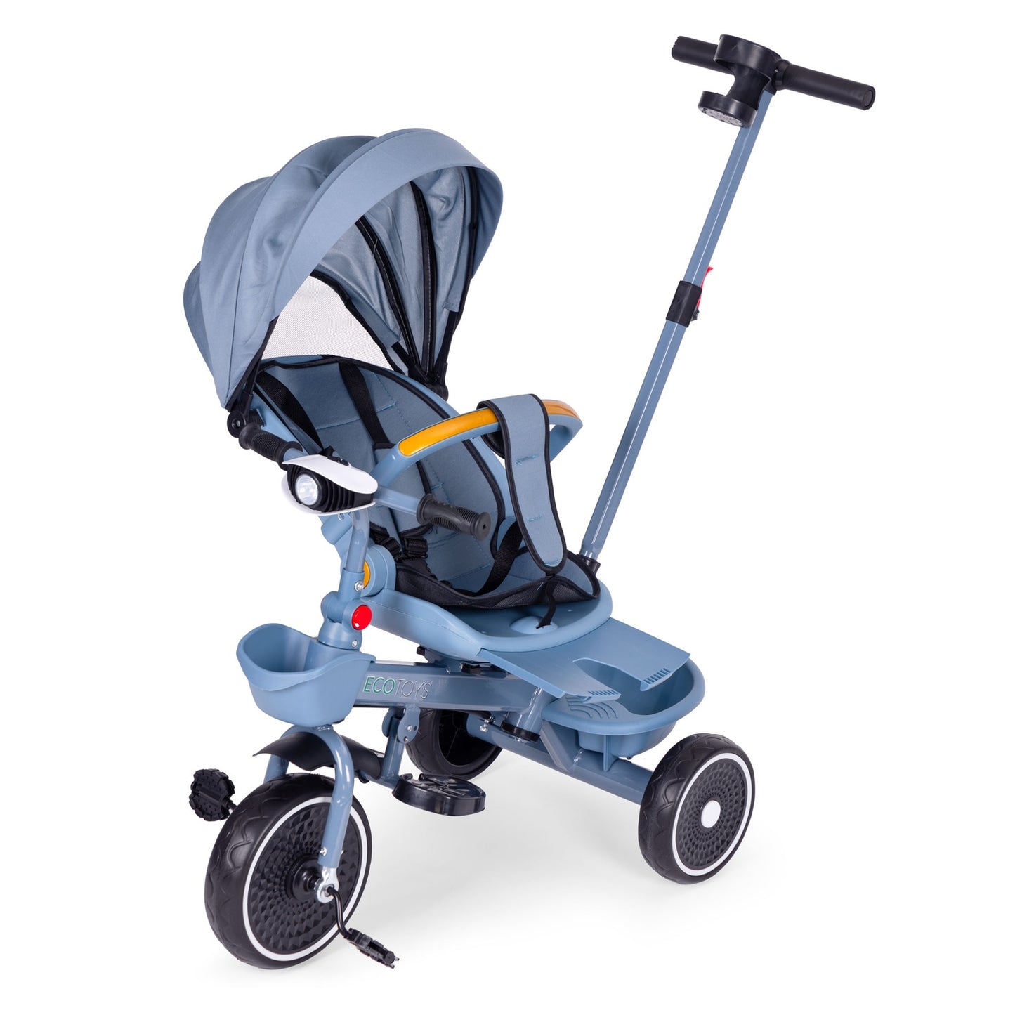 2-in-1 tricycle stroller, swivel seat, foldable canopy, blue, ECOTOYS