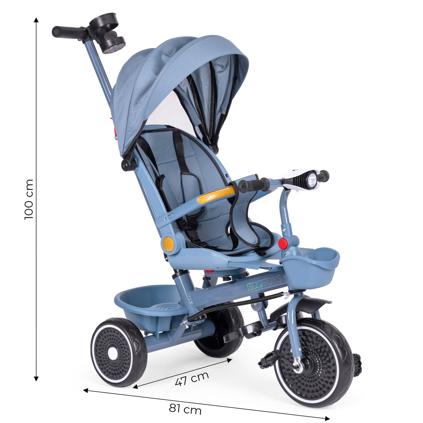 2-in-1 tricycle stroller, swivel seat, foldable canopy, blue, ECOTOYS