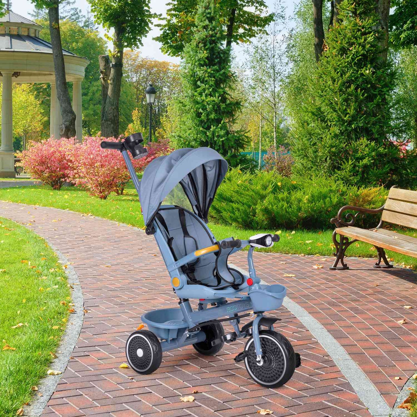 2-in-1 tricycle stroller, swivel seat, foldable canopy, blue, ECOTOYS