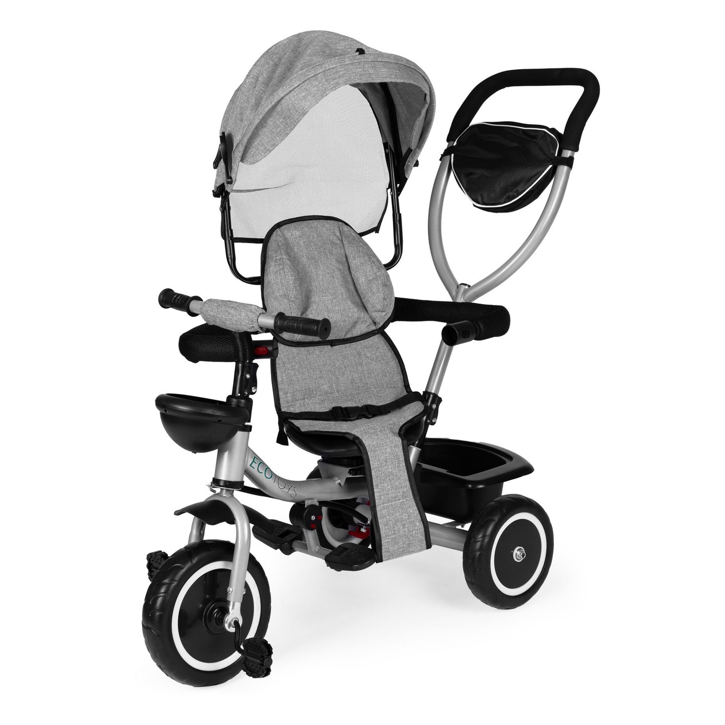 2-in-1 tricycle stroller, swivel seat, foldable canopy, gray, ECOTOYS