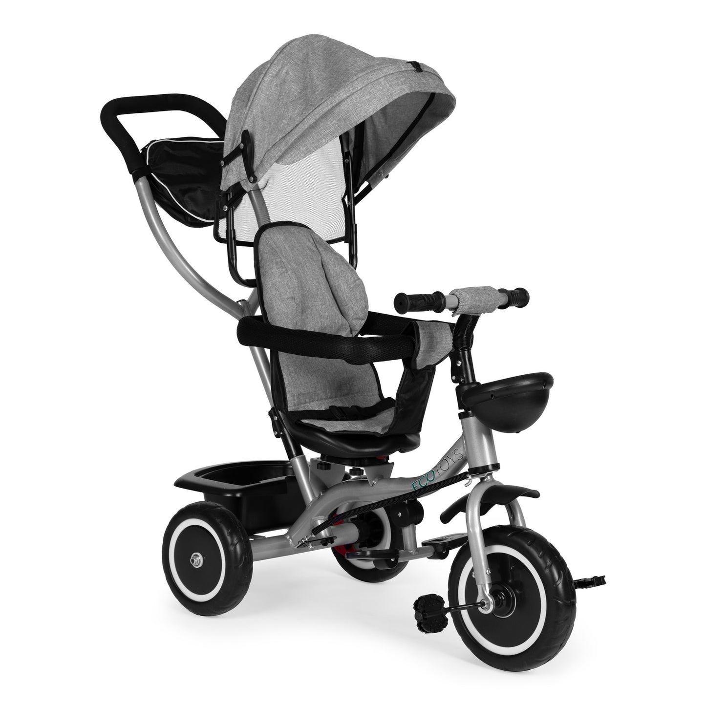 2-in-1 tricycle stroller, swivel seat, foldable canopy, gray, ECOTOYS