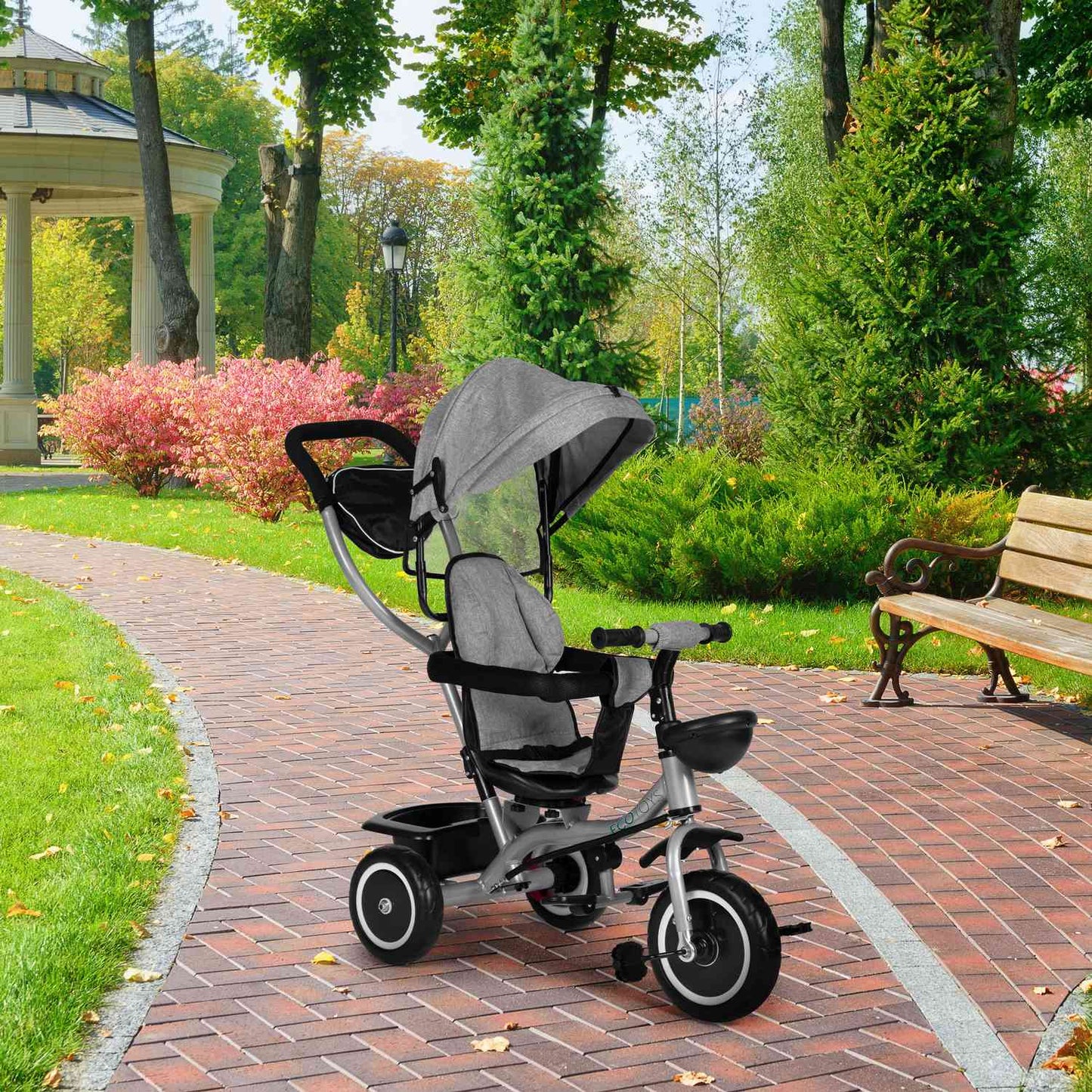 2-in-1 tricycle stroller, swivel seat, foldable canopy, gray, ECOTOYS