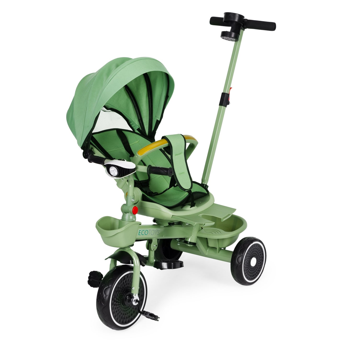 2-in-1 tricycle stroller, swivel seat, foldable canopy, green, ECOTOYS