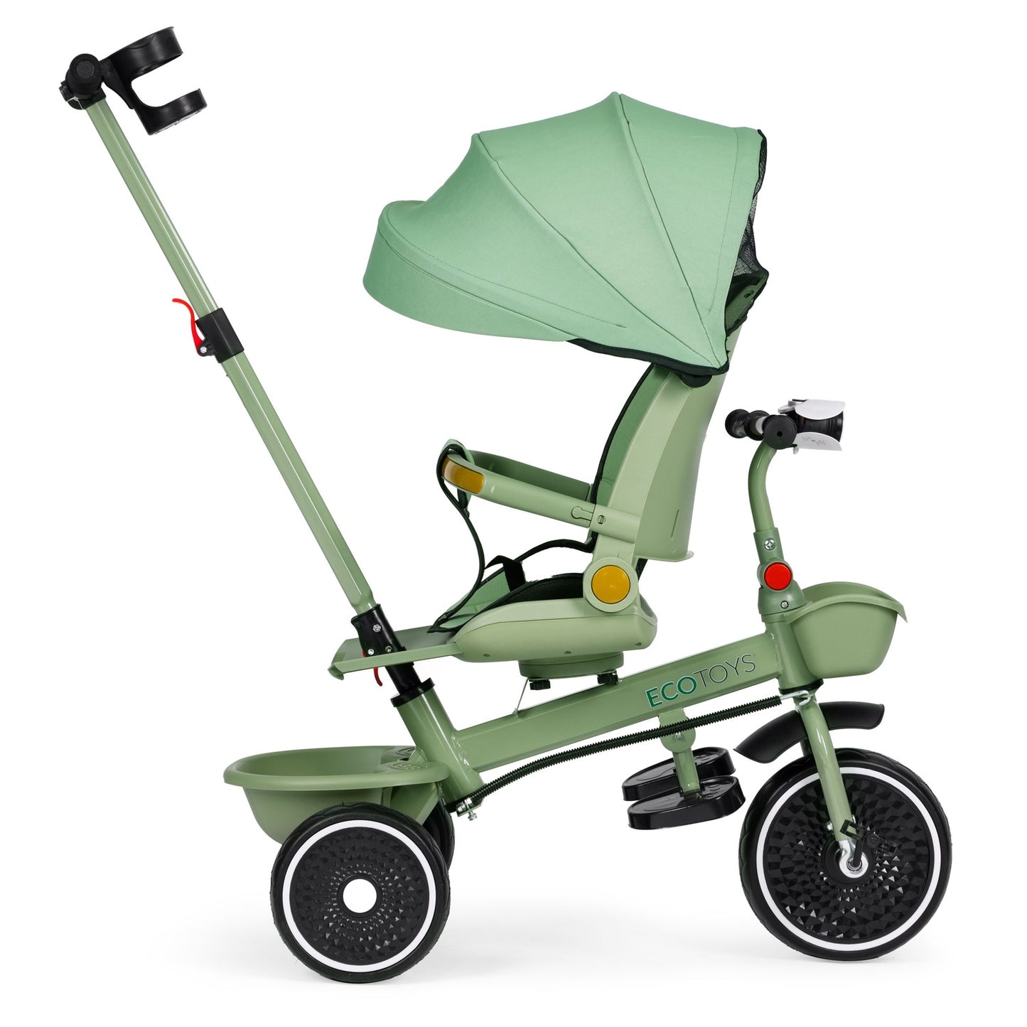 2-in-1 tricycle stroller, swivel seat, foldable canopy, green, ECOTOYS
