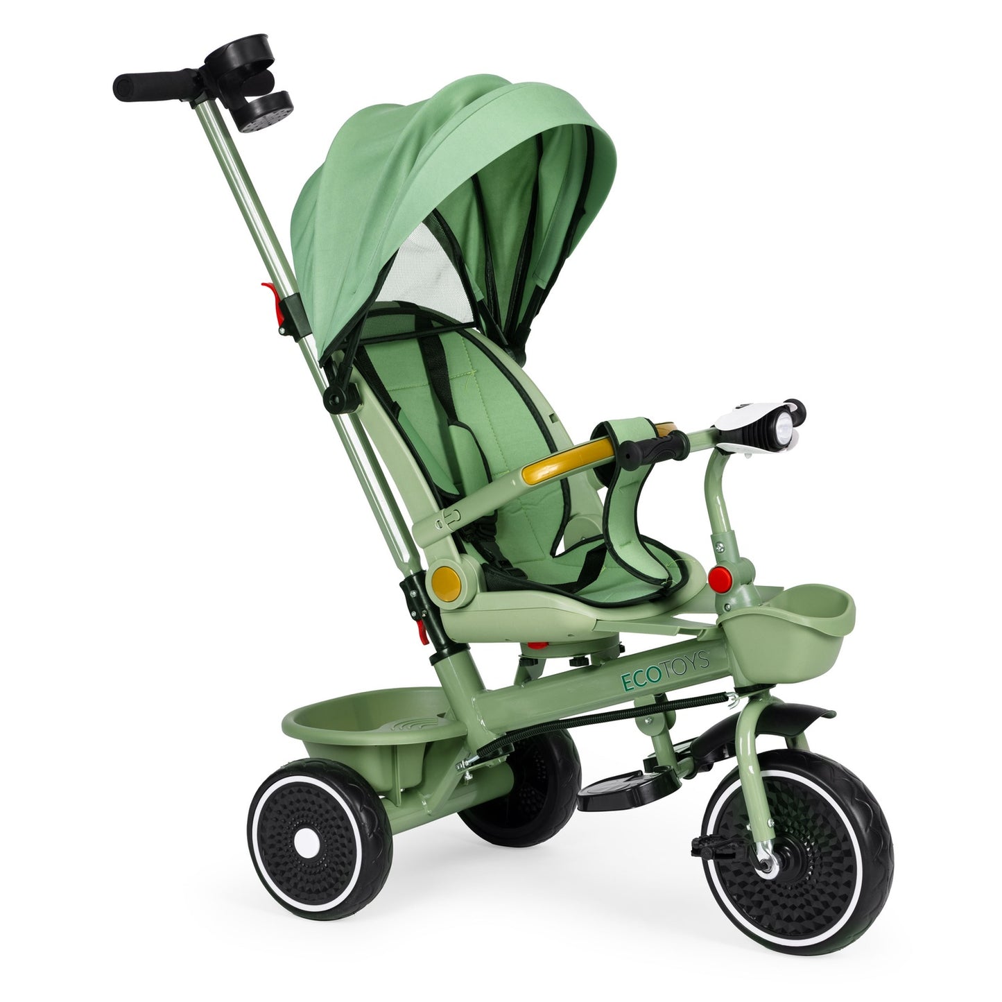2-in-1 tricycle stroller, swivel seat, foldable canopy, green, ECOTOYS