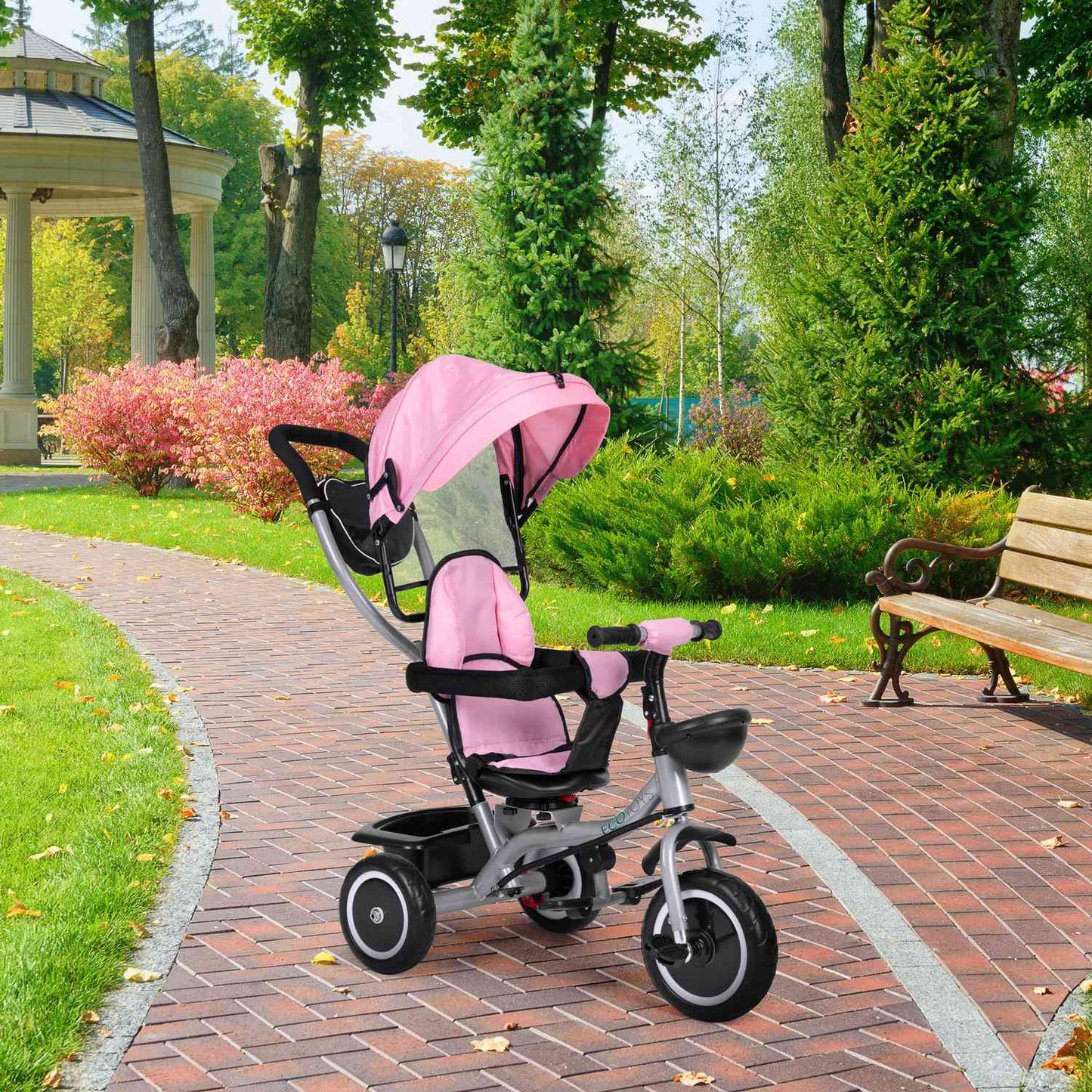 2-in-1 tricycle stroller, swivel seat, foldable canopy, pink, ECOTOYS