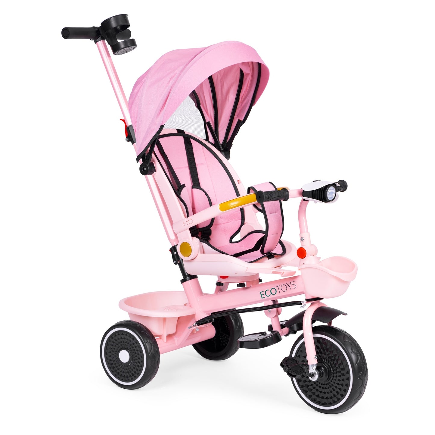 2-in-1 tricycle stroller, swivel seat, foldable canopy, pink, ECOTOYS