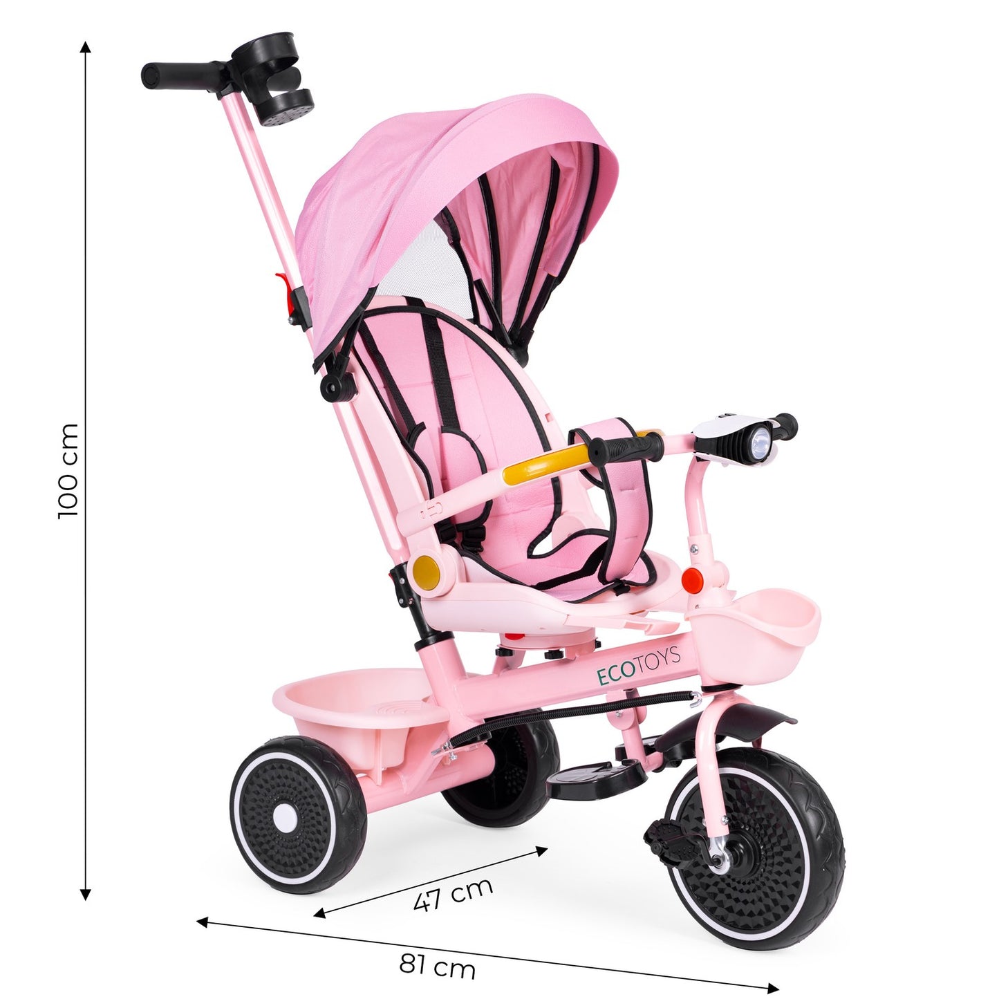 2-in-1 tricycle stroller, swivel seat, foldable canopy, pink, ECOTOYS