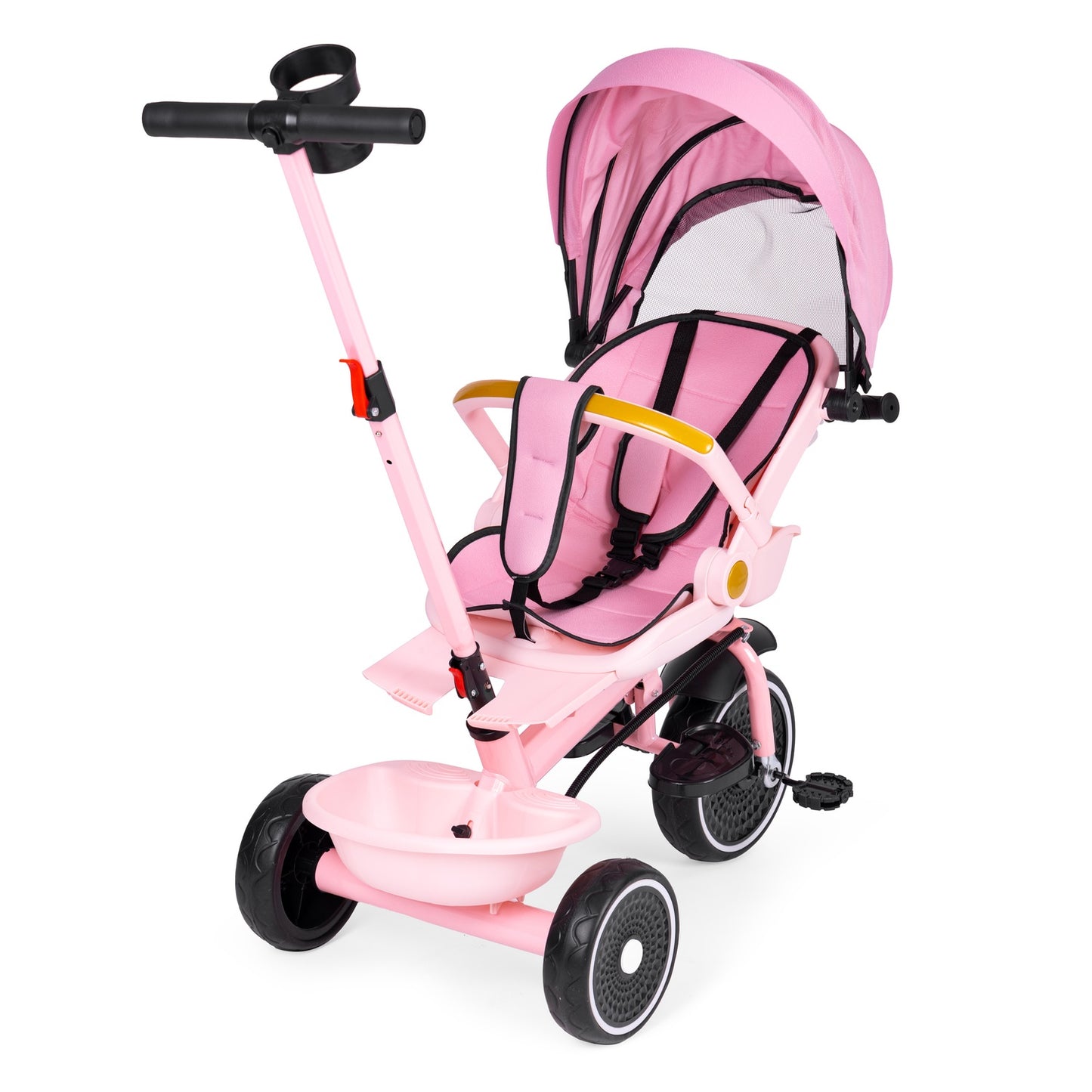 2-in-1 tricycle stroller, swivel seat, foldable canopy, pink, ECOTOYS
