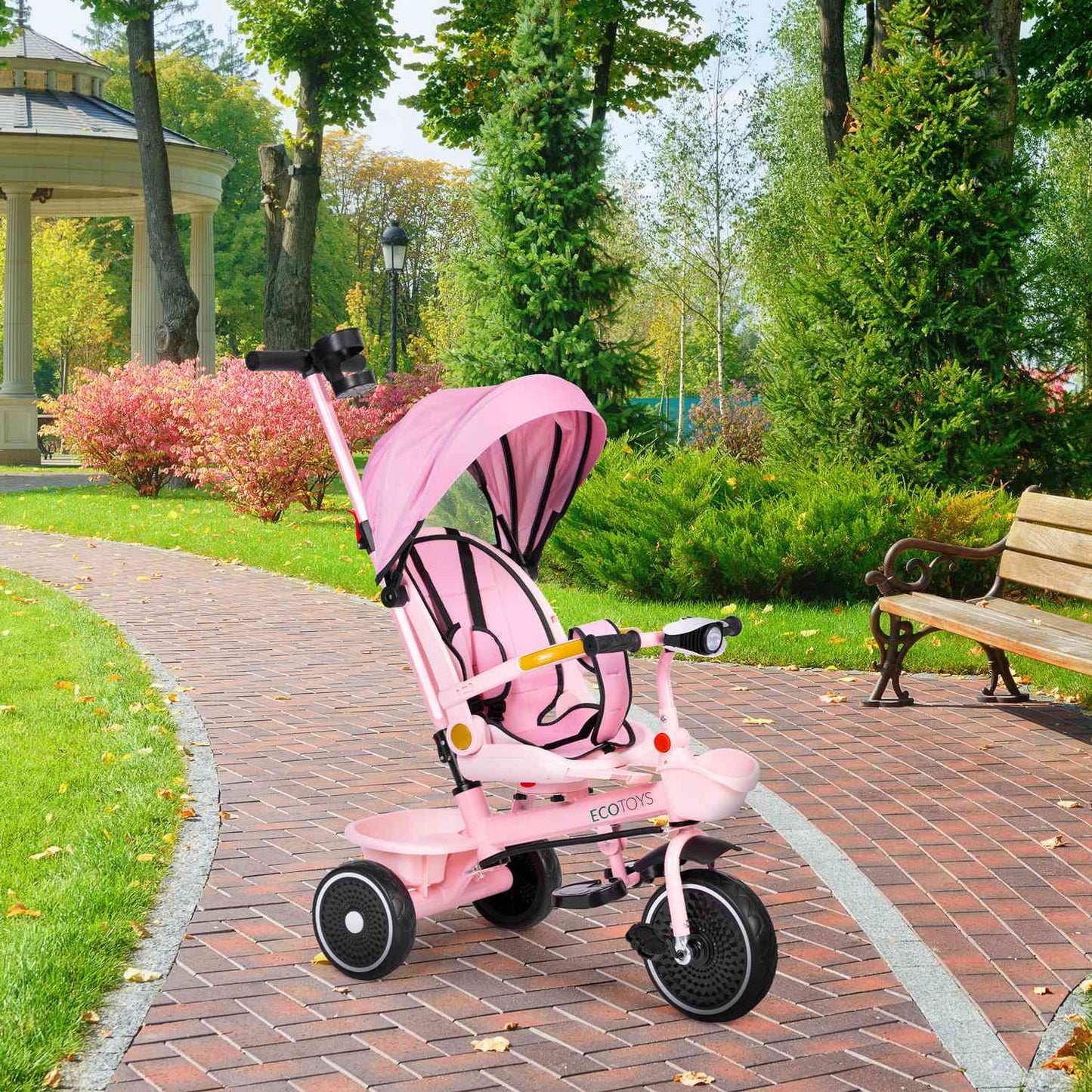 2-in-1 tricycle stroller, swivel seat, foldable canopy, pink, ECOTOYS