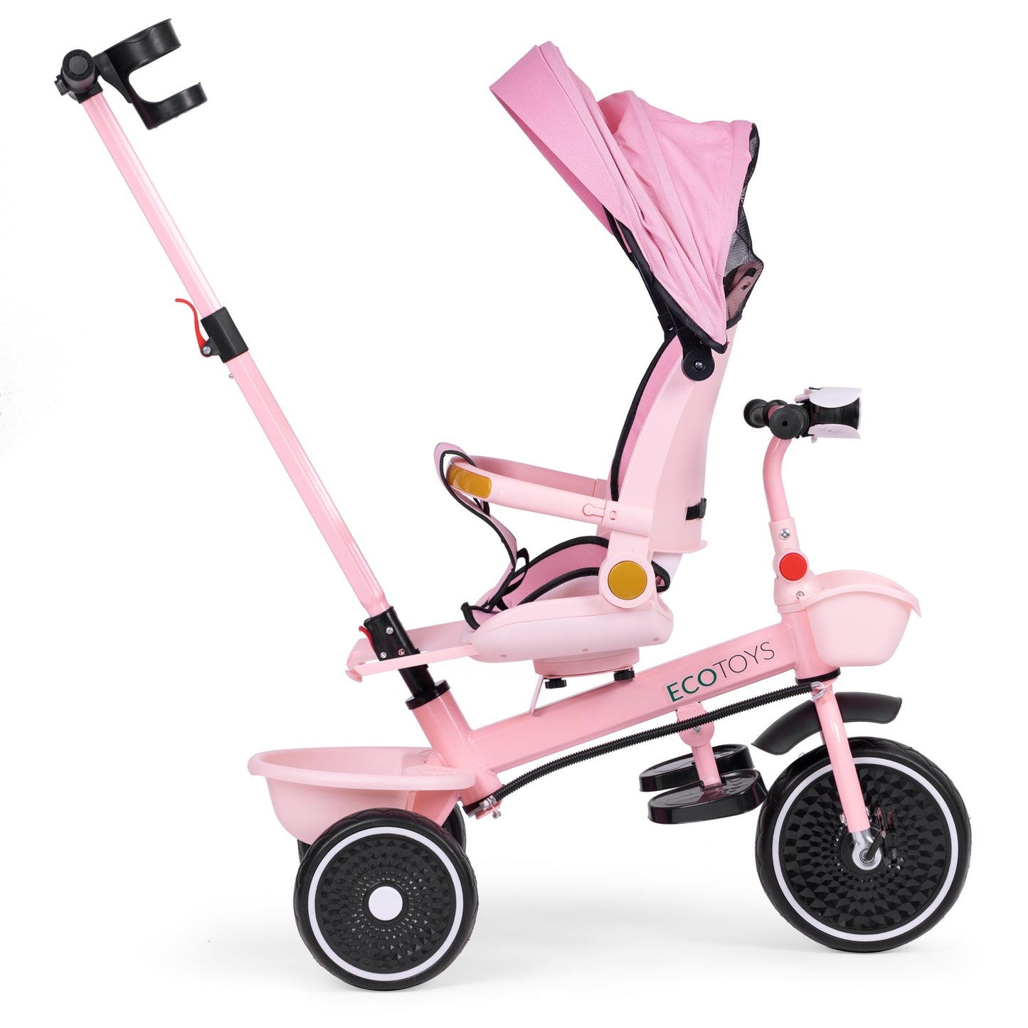 2-in-1 tricycle stroller, swivel seat, foldable canopy, pink, ECOTOYS