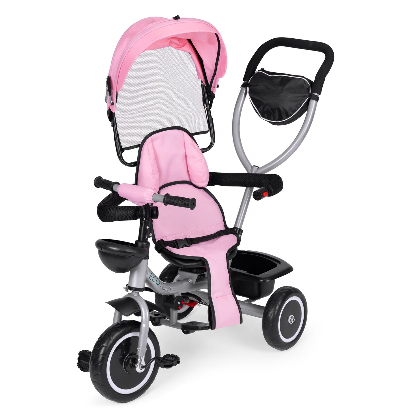 2-in-1 tricycle stroller, swivel seat, foldable canopy, pink, ECOTOYS