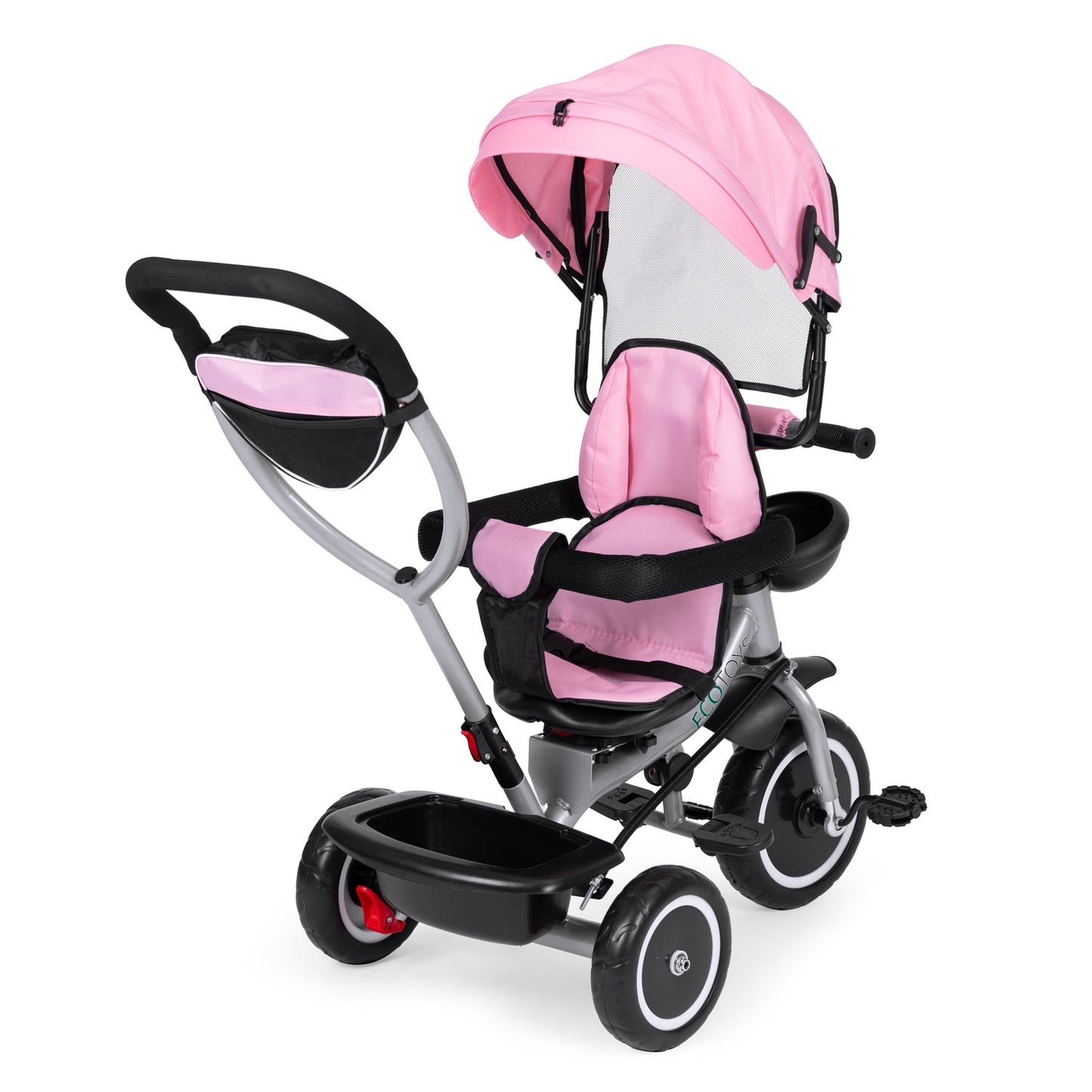 2-in-1 tricycle stroller, swivel seat, foldable canopy, pink, ECOTOYS