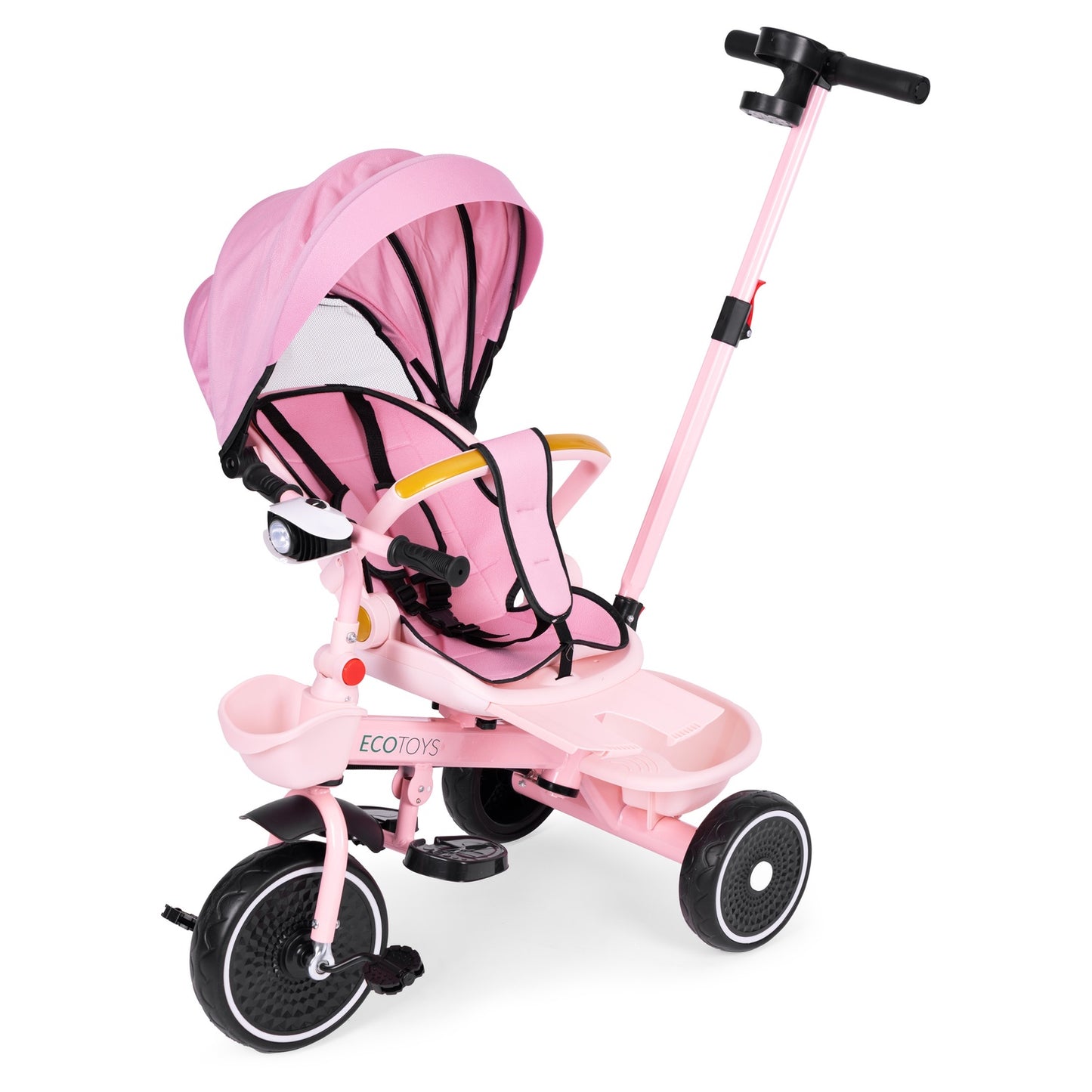 2-in-1 tricycle stroller, swivel seat, foldable canopy, pink, ECOTOYS