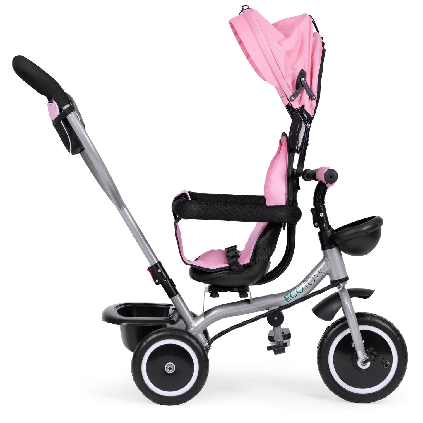 2-in-1 tricycle stroller, swivel seat, foldable canopy, pink, ECOTOYS
