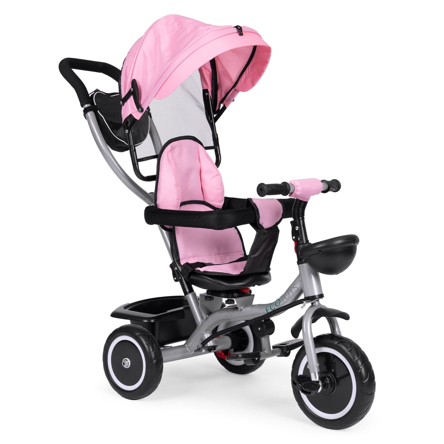 2-in-1 tricycle stroller, swivel seat, foldable canopy, pink, ECOTOYS