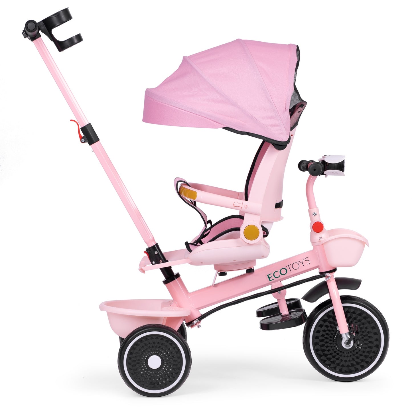 2-in-1 tricycle stroller, swivel seat, foldable canopy, pink, ECOTOYS