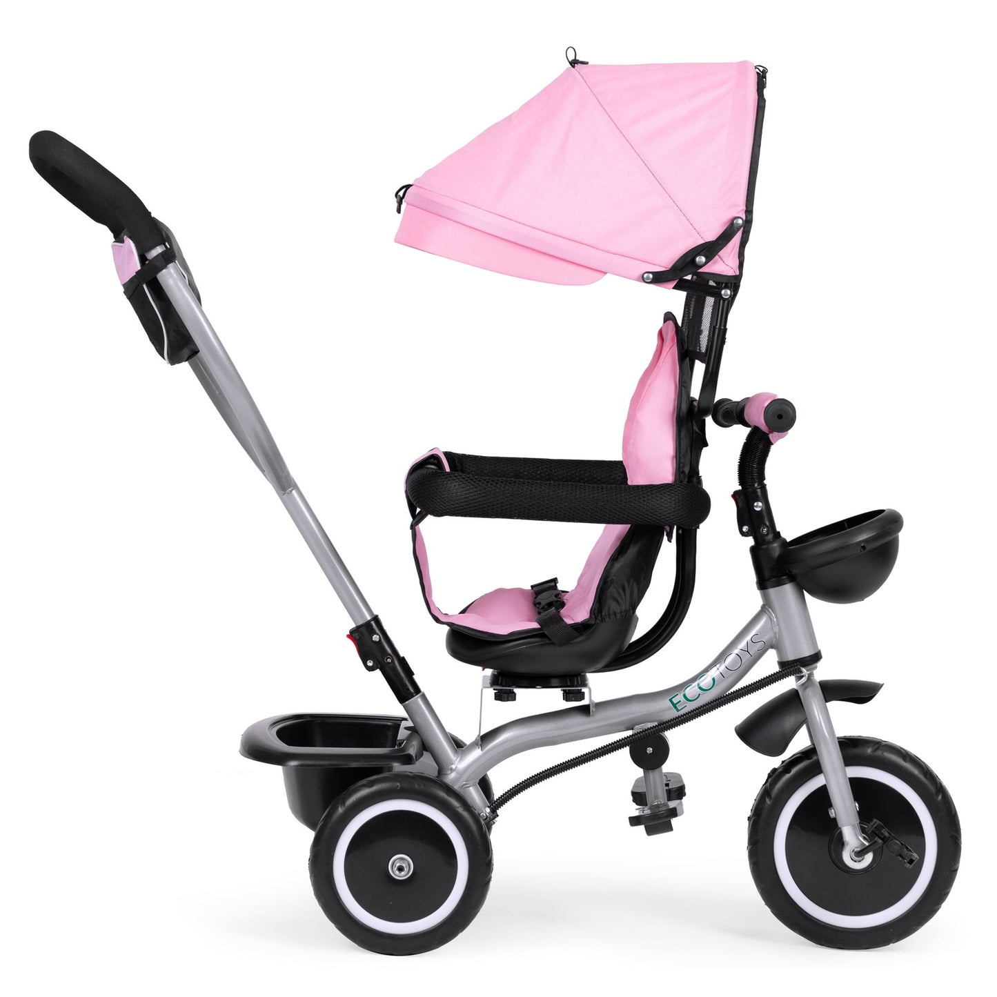 2-in-1 tricycle stroller, swivel seat, foldable canopy, pink, ECOTOYS