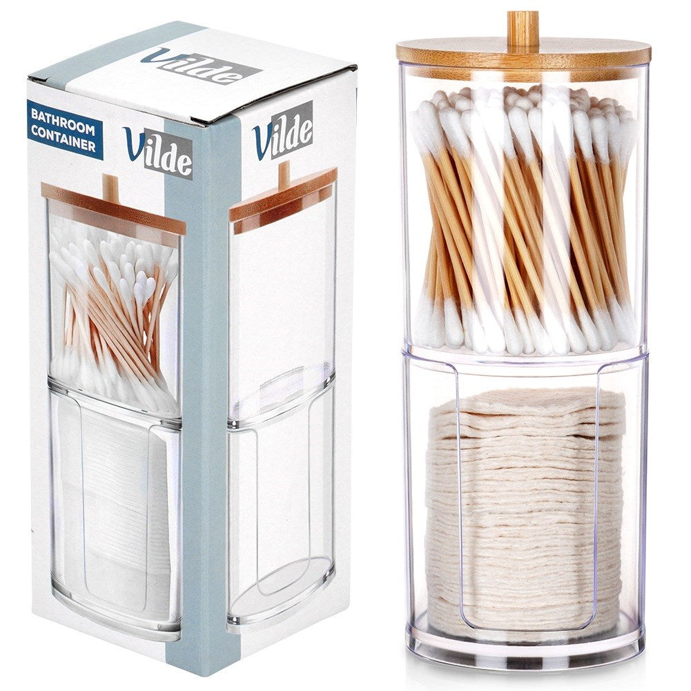 2-level container for cotton buds and cosmetic pads
