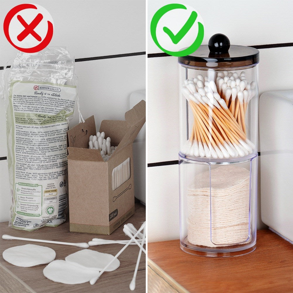 2-level container for cotton buds and cosmetic pads