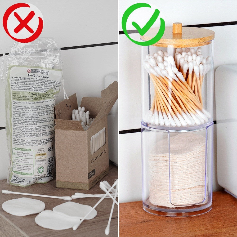 2-level container for cotton buds and cosmetic pads