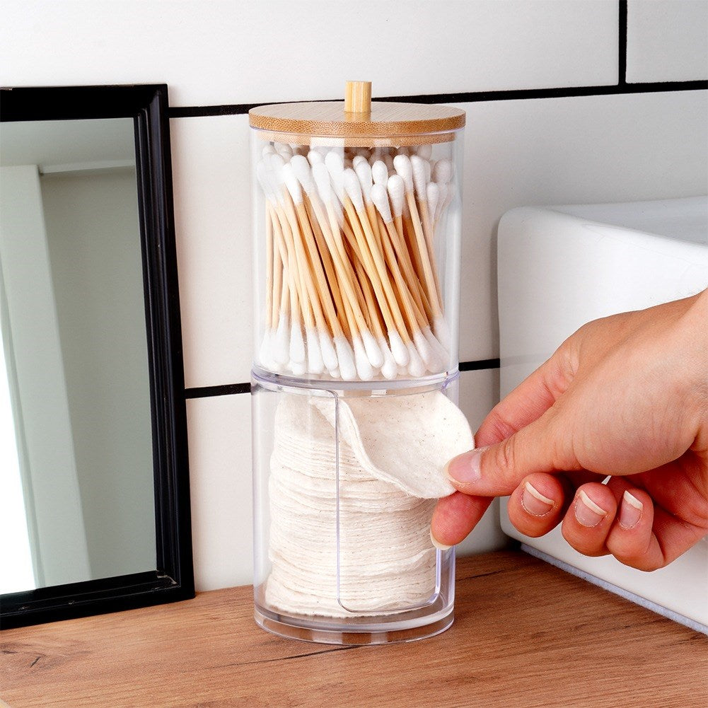2-level container for cotton buds and cosmetic pads