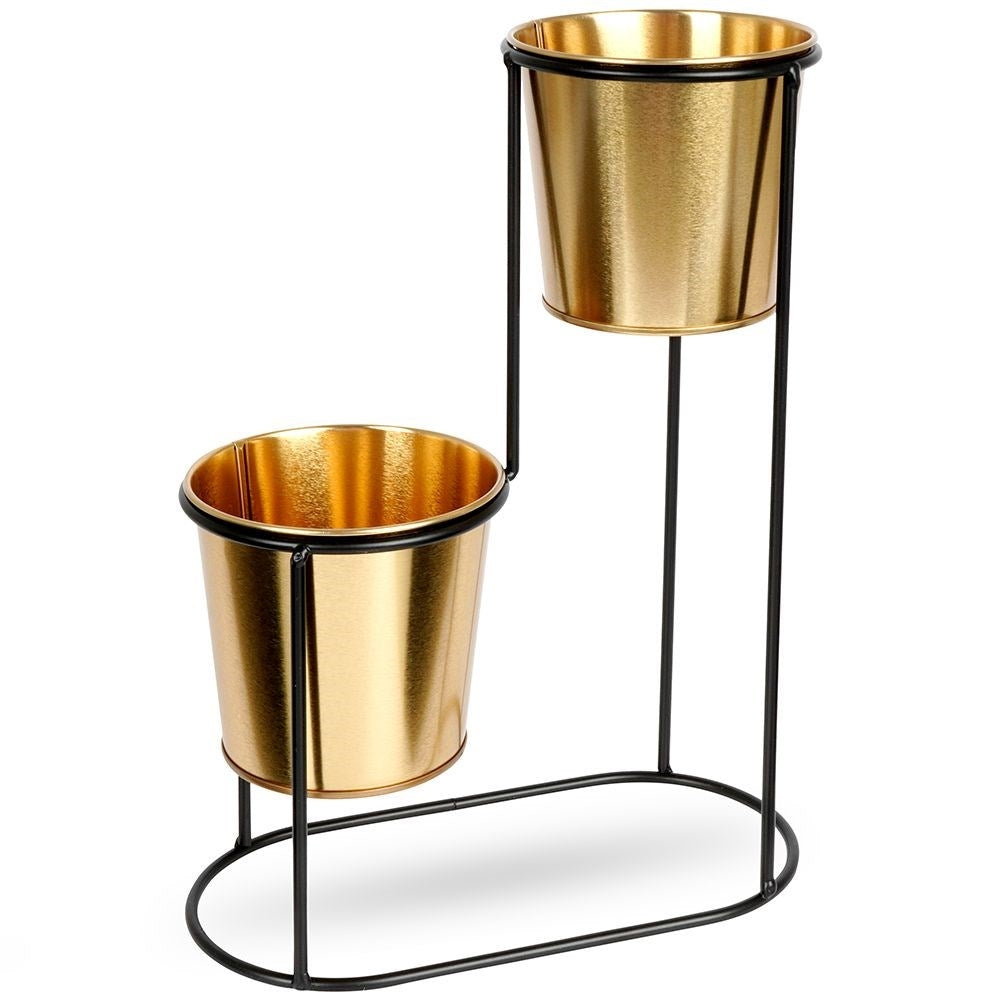 2-level plant stand in black metal with gold details