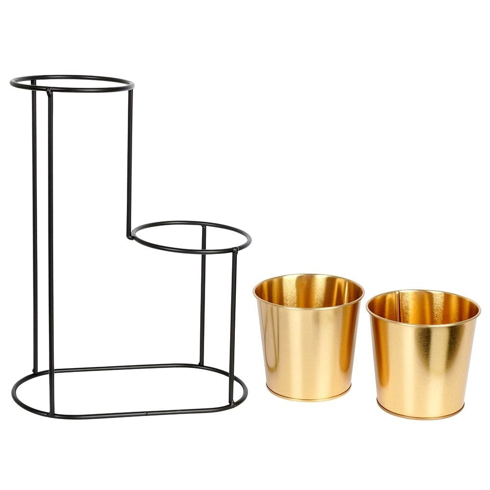 2-level plant stand in black metal with gold details