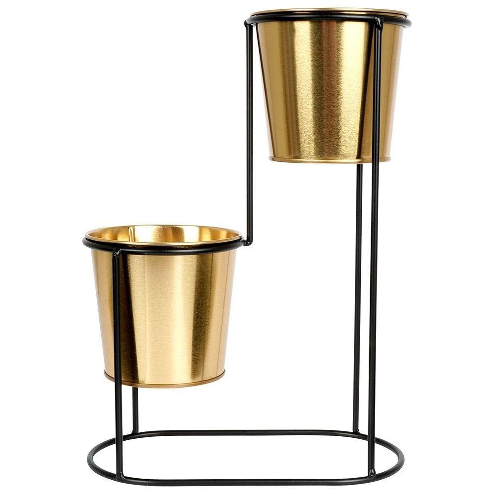 2-level plant stand in black metal with gold details