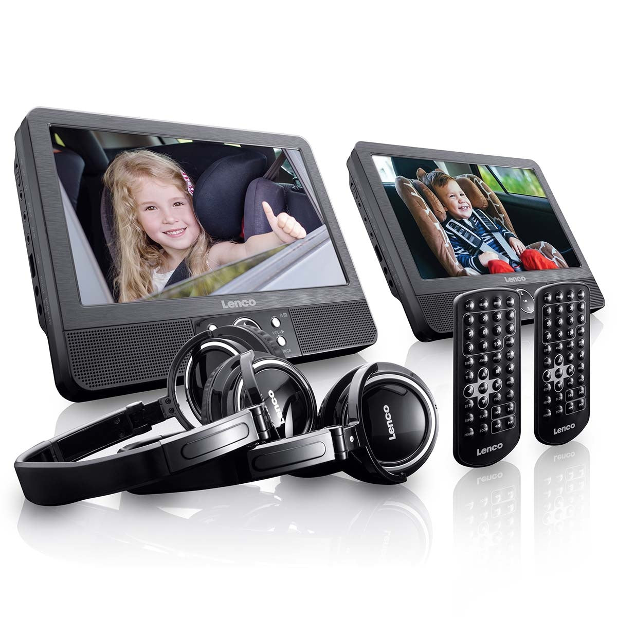 2x 9” portable DVD player with USB SD built-in battery headphone and bracket Black