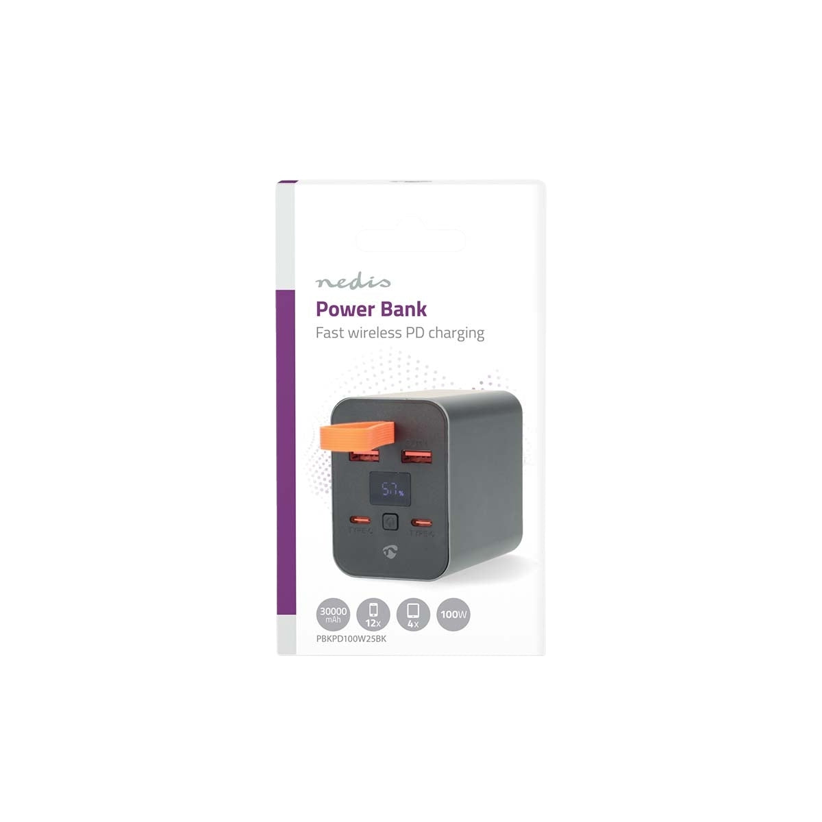 30,000 mAh Power Bank, 4 Ports, USB-C & USB-A, PD & QC